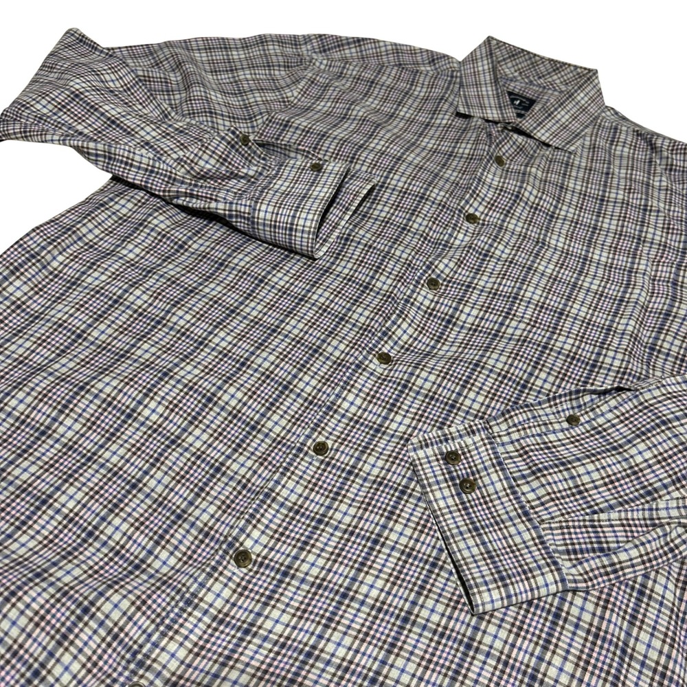 Johnnie-O Top Shelf Button Down Shirt Mens XL Blue Pink Plaid Long Sleeve